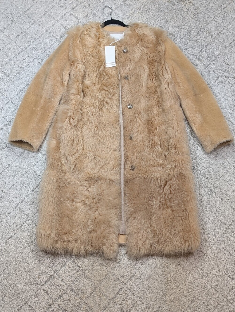 Hugo Boss Jacket Womens 4 Beige Fur Leather Trim Parka Coat Elegant Chic NEW